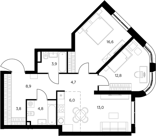 3-комн., 76.1 м², 19/43 этаж, ЖК «Адмирал»