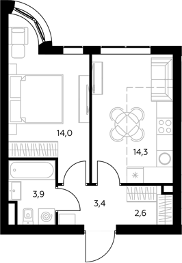 1-комн., 38.8 м², 4/43 этаж, ЖК «Адмирал»