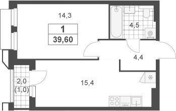 2-комн., 38.6 м², 16/23 этаж, ЖК «Южные сады»