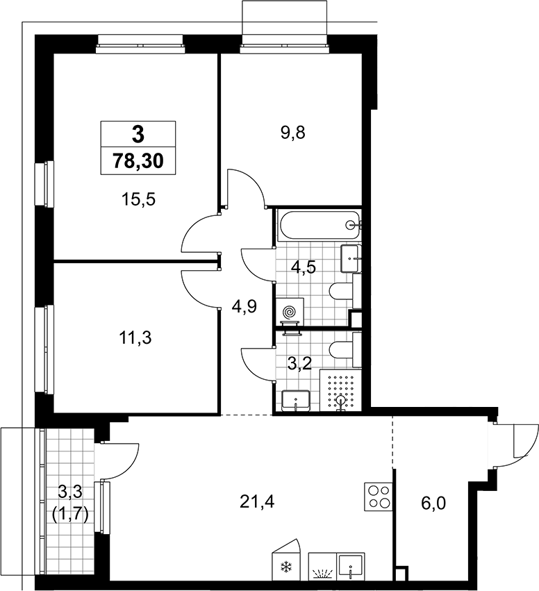 4+ комнаты, 76.6 м², 3/15 этаж, ЖК «Деснаречье»