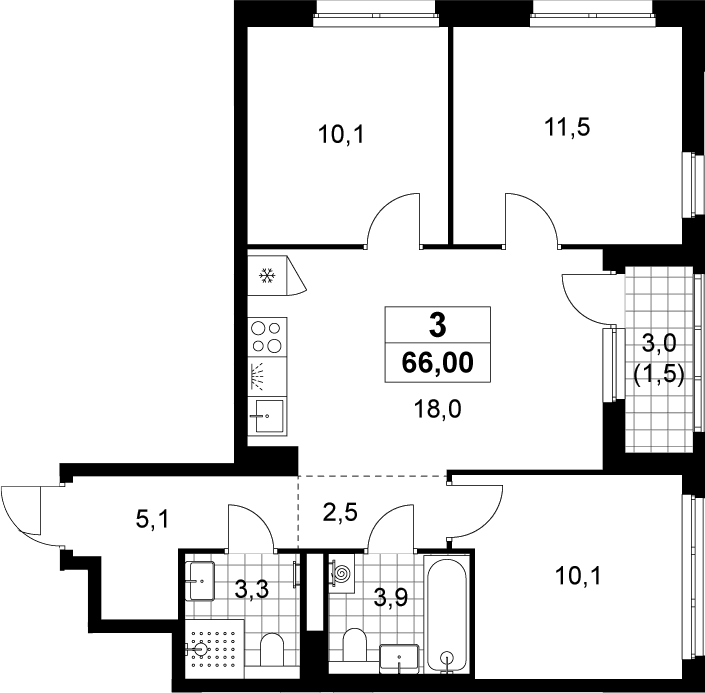 4+ комнаты, 64.5 м², 5/12 этаж, ЖК «Деснаречье»