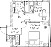 1-комн., 34.33 м², 17/60 этаж, ЖК «СЕЗАР БУДУЩЕЕ»