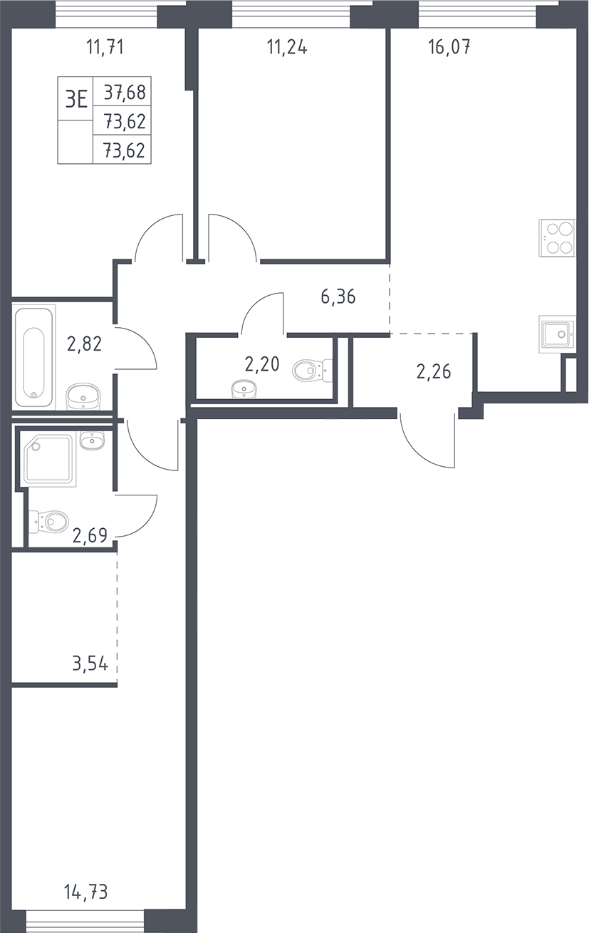 4+ комнаты, 73.62 м², 2/12 этаж, ЖК «Рублевский квартал»