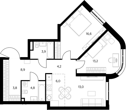 3-комн., 76.1 м², 17/43 этаж, ЖК «Адмирал»