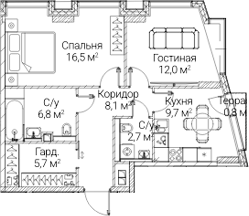 2-комн., 61.5 м², 23/41 этаж, ЖК «СЕЗАР БУДУЩЕЕ»