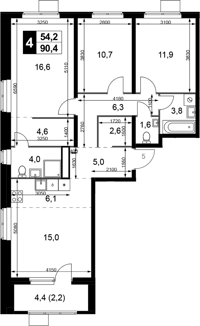 4+ комнаты, 88.2 м², 3/4 этаж, ЖК «1-й Химкинский»