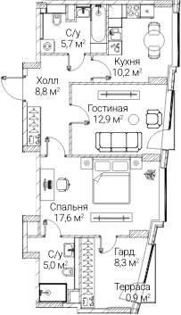 2-комн., 67.9 м², 51/60 этаж, ЖК «СЕЗАР БУДУЩЕЕ»