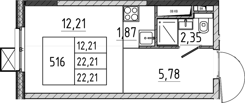 Студия, 22.21 м², 5/17 этаж, ЖК «Поварово-Молодежный-2»