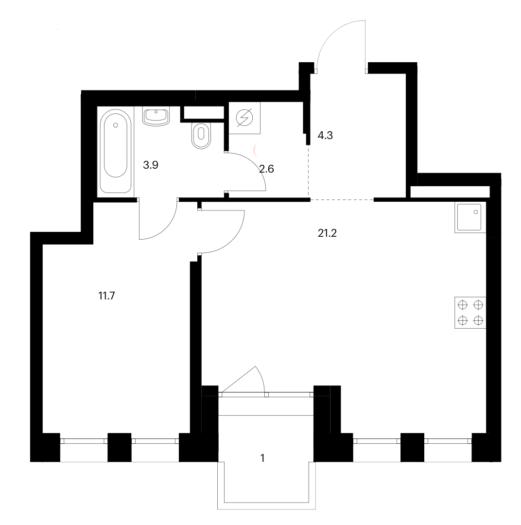 1-комн., 43.7 м², 4/10 этаж, ЖК «Строгино 360»