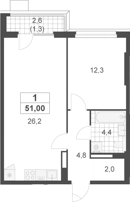 2-комн., 49.7 м², 3/22 этаж, ЖК «Скандинавия»