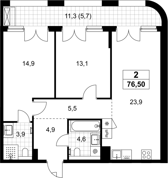 3-комн., 70.8 м², 6/8 этаж, ЖК «Хольм»