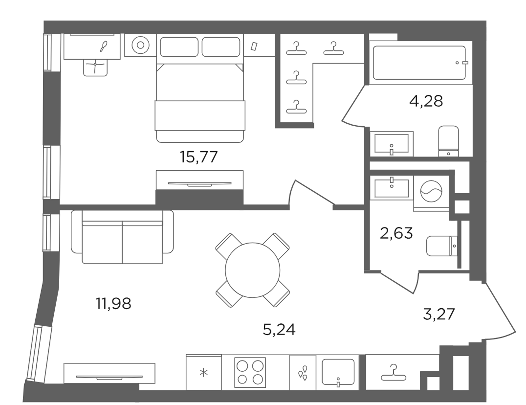 2-комн., 43.17 м², 7/30 этаж, ЖК «Сикрет Гарден»