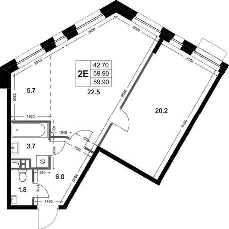 2-комн., 59.9 м², 3/3 этаж, ЖК «Кореневский Форт 2.3»