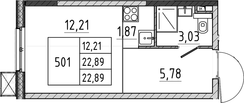 Студия, 22.89 м², 2/17 этаж, ЖК «Поварово-Молодежный-2»