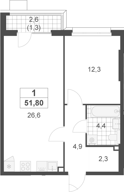 2-комн., 50.5 м², 2/22 этаж, ЖК «Скандинавия»