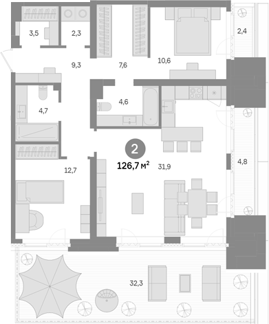 2-комн., 87.2 м², 6/43 этаж, ЖК «Квартал Издание»