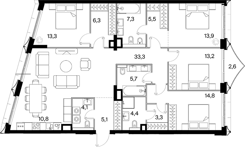 4+ комнаты, 141.02 м², 7/16 этаж, ЖК «26 ПАРКВЬЮ»