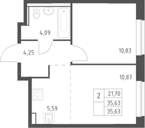 2-комн., 35.63 м², 6/17 этаж, ЖК «Егорово парк»