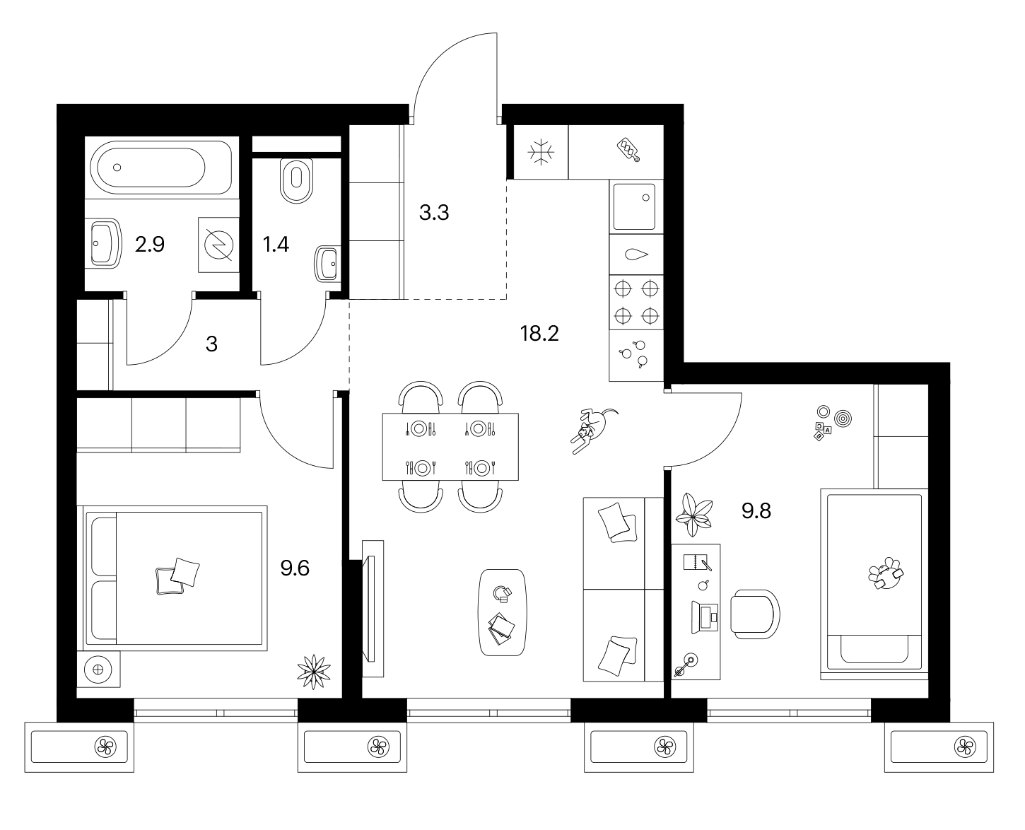 2-комн., 48.2 м², 20/25 этаж, ЖК «Ярославский»