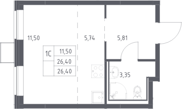 Студия, 26.4 м², 13/16 этаж, ЖК «Прибрежный Парк»