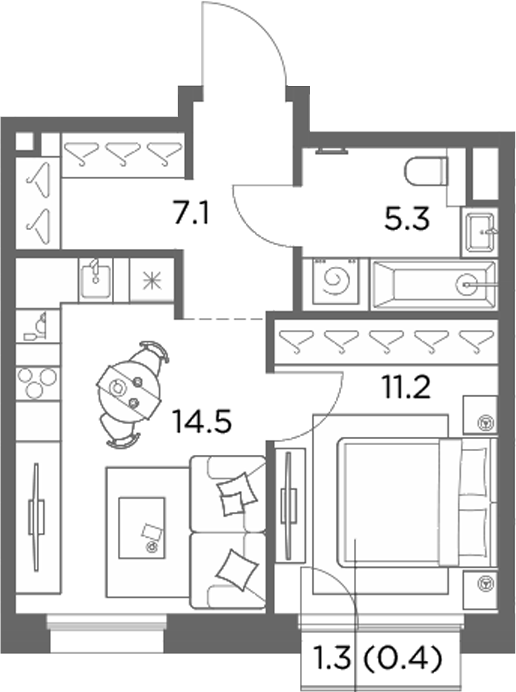 1-комн., 38.1 м², 4/6 этаж, ЖК «Станиславский»