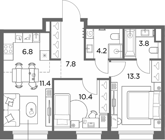 3-комн., 57.7 м², 3/6 этаж, ЖК «Станиславский»