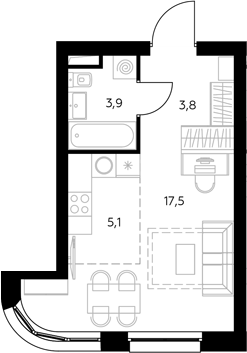 Студия, 30.7 м², 16/43 этаж, ЖК «Адмирал»