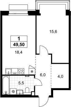 2-комн., 49.5 м², 3/8 этаж, ЖК «Хольм»