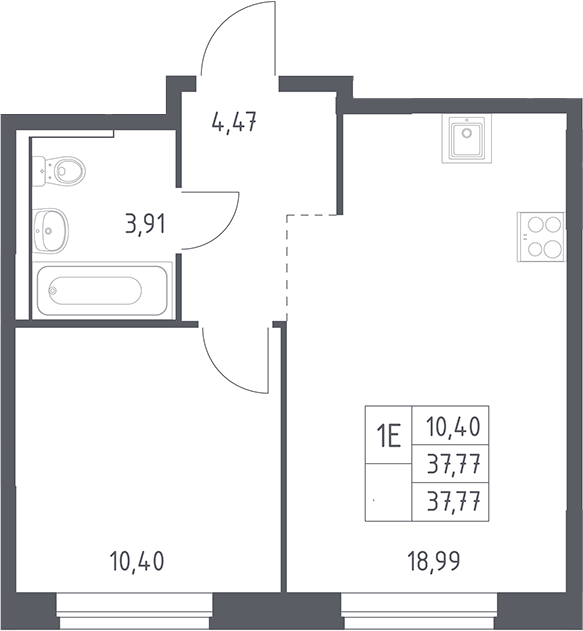 2-комн., 37.77 м², 11/12 этаж, ЖК «Рублевский квартал»