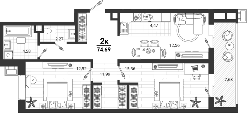 2-комн. квартира, 67.01 м² в ЖК Родные Просторы — фото 2