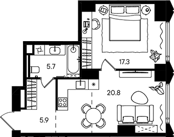 2-комн., 49.7 м², 8/50 этаж, ЖК «СТОУН Блик»