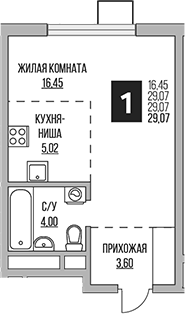 Студия, 29.07 м², 2/12 этаж, ЖК «Гранель Мытищи»