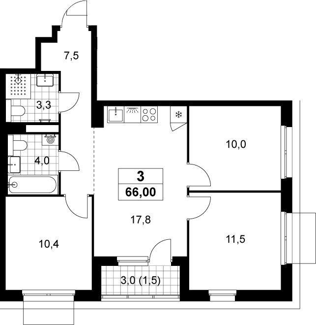 4+ комнаты, 64.5 м², 8/15 этаж, ЖК «Деснаречье»