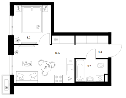 1-комн., 30.7 м², 2/12 этаж, ЖК «Зеленый парк»