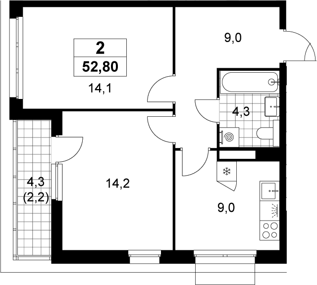 2-комн., 50.6 м², 13/19 этаж, ЖК «Деснаречье»