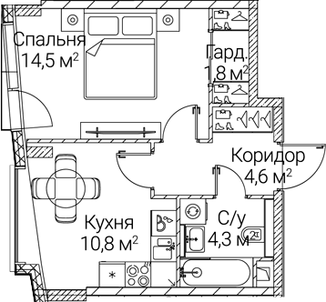 1-комн., 36 м², 34/41 этаж, ЖК «СЕЗАР БУДУЩЕЕ»