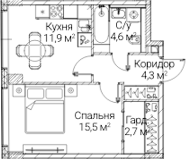 1-комн., 39 м², 23/41 этаж, ЖК «СЕЗАР БУДУЩЕЕ»