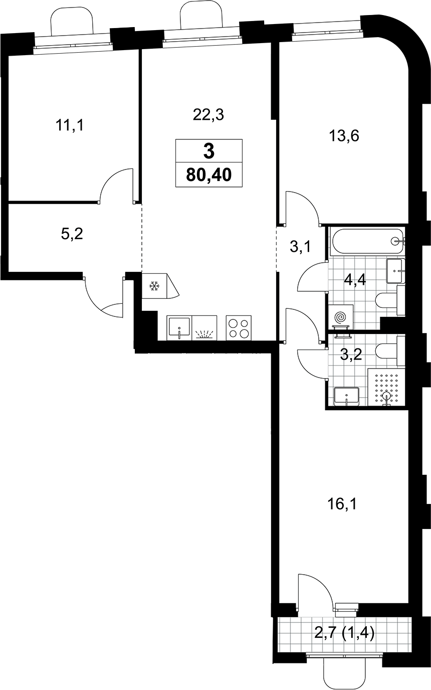 4+ комнаты, 79 м², 9/10 этаж, ЖК «Прокшино»