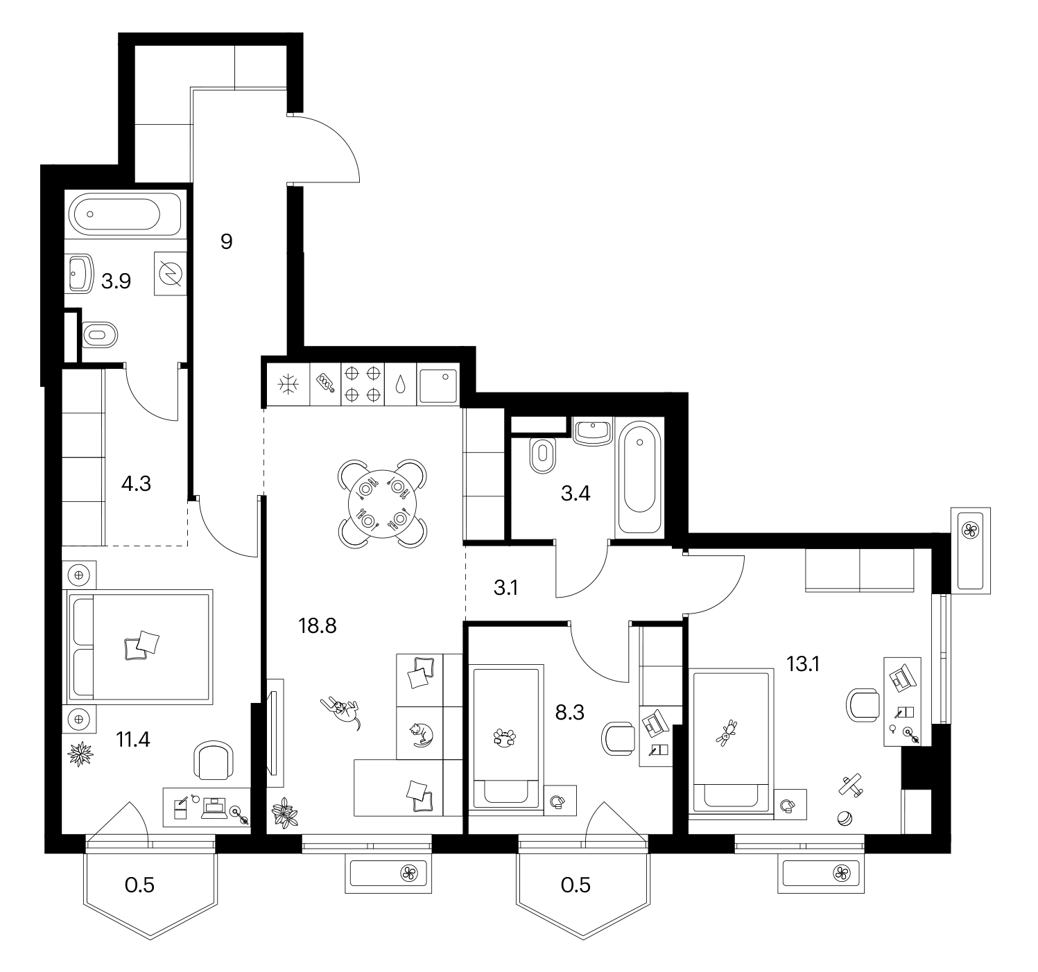 3-комн., 75.3 м², 7/25 этаж, ЖК «Ярославский»