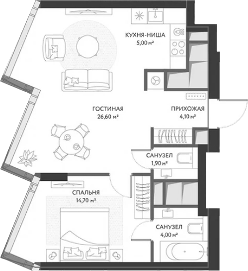 2-комн., 56.3 м², 29/34 этаж, ЖК «ХАЙДАУТ»