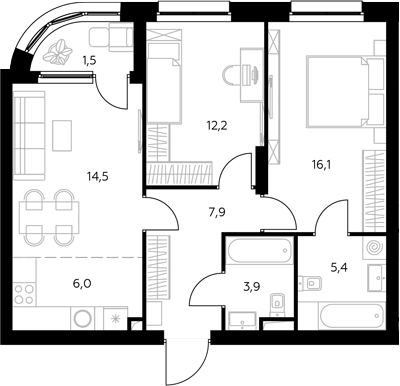 3-комн., 66.6 м², 8/43 этаж, ЖК «Адмирал»