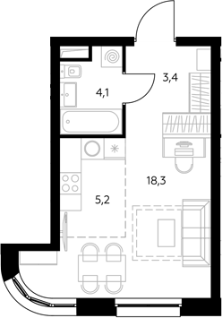 Студия, 31 м², 27/43 этаж, ЖК «Адмирал»