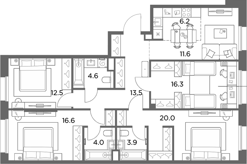 4+ комнаты, 109.2 м², 3/6 этаж, ЖК «Станиславский»