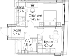 1-комн., 37.42 м², 41/60 этаж, ЖК «СЕЗАР БУДУЩЕЕ»