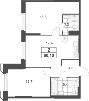 3-комн., 60.1 м², 16/23 этаж, ЖК «Южные сады»