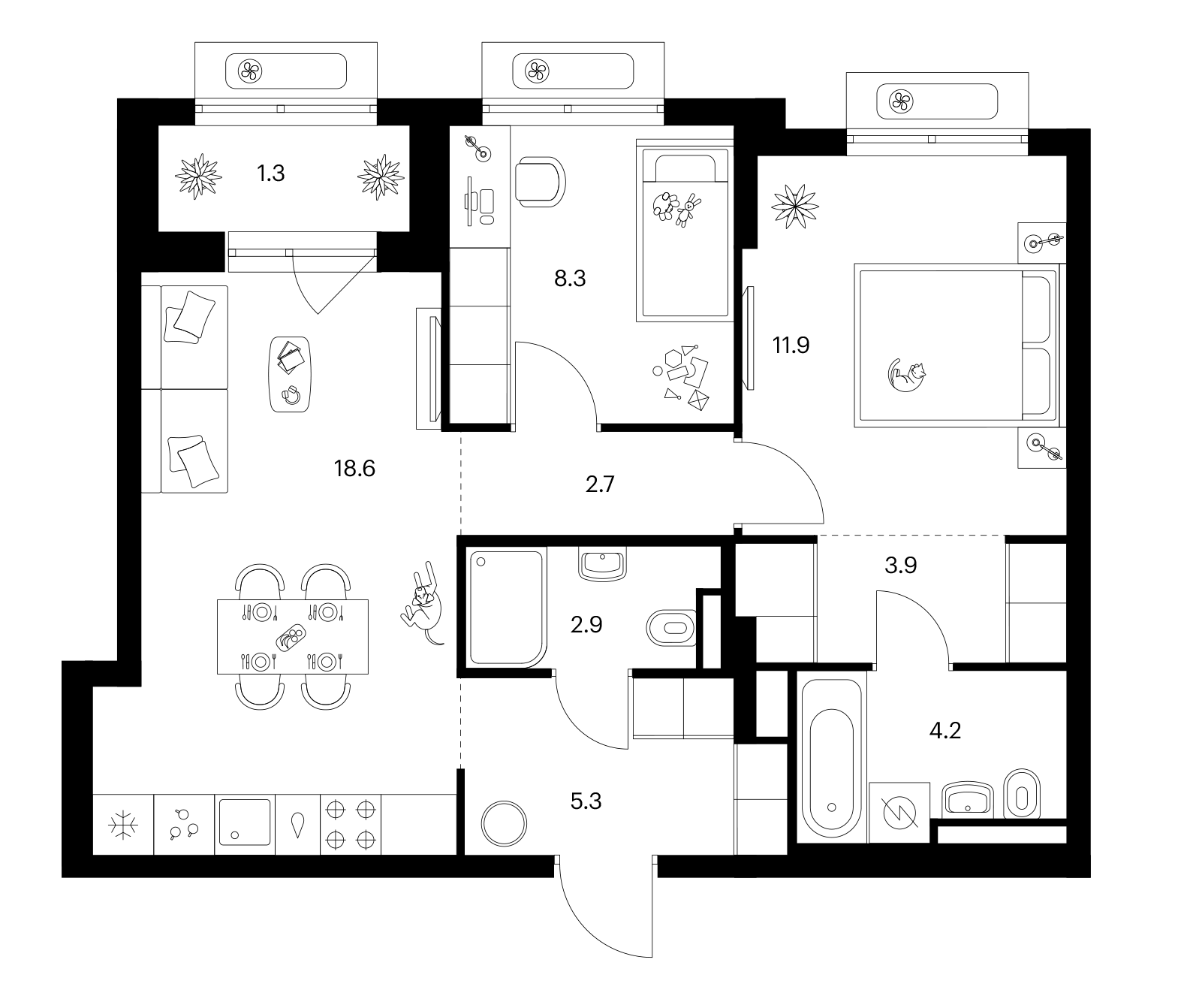 2-комн., 57.8 м², 22/25 этаж, ЖК «Ярославский»