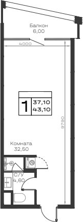 Студия, 37.1 м², 2/6 этаж, ЖК «Хако»