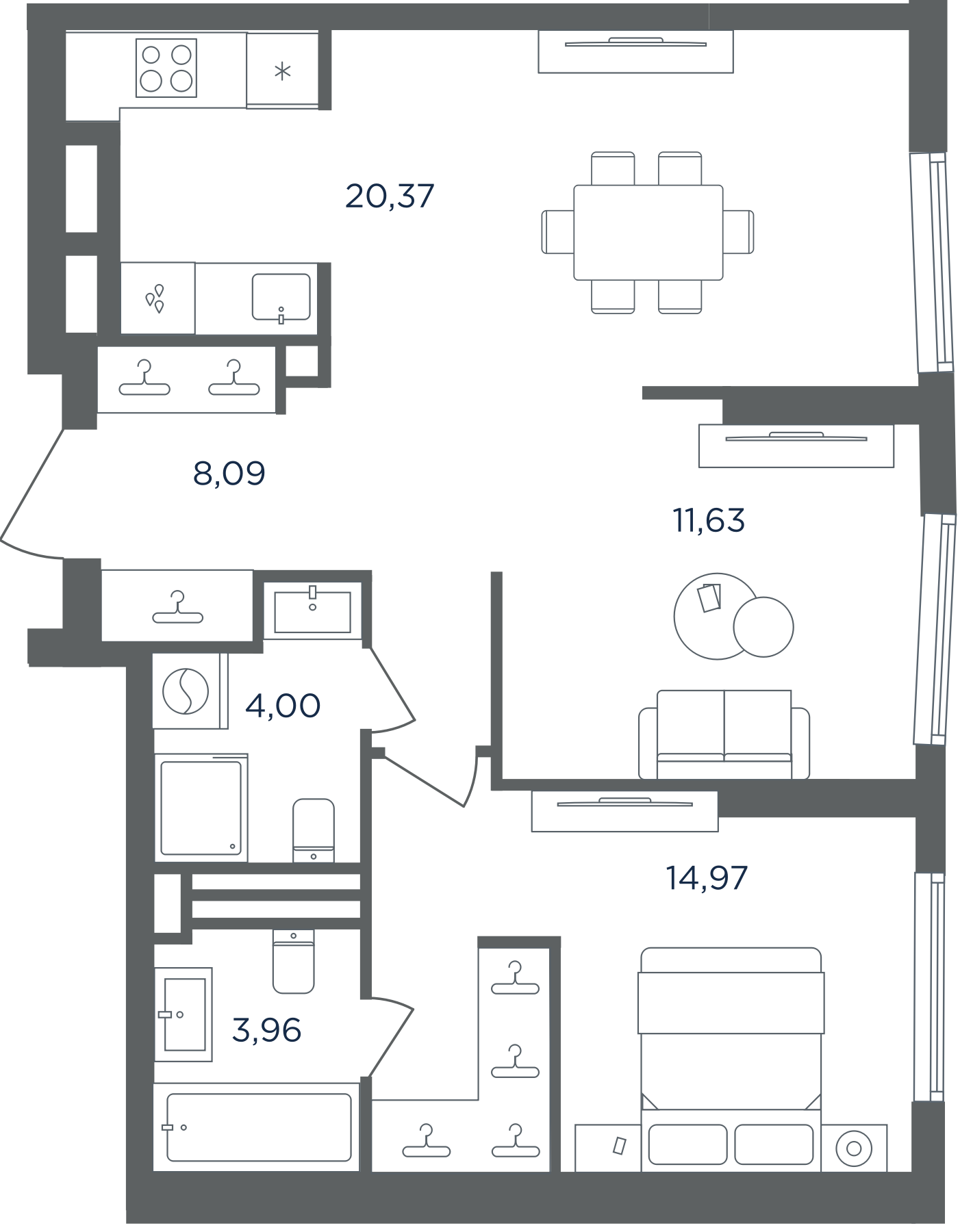 2-комн., 63.02 м², 4/30 этаж, ЖК «Сикрет Гарден»