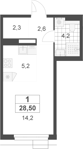 Студия, 28.5 м², 14/22 этаж, ЖК «Скандинавия»