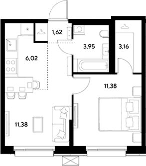 2-комн., 37.51 м², 21/25 этаж, ЖК «ЭВО»